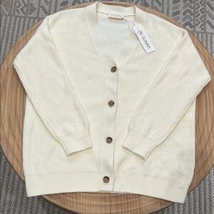 78&Sunny Cream V-Neck Button Front Ribbed Sweater